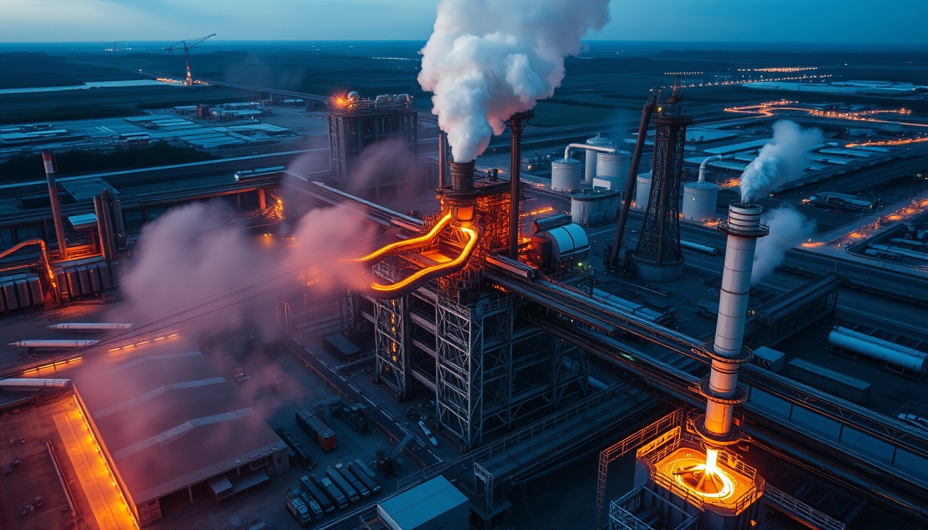 steel mill molten metal in editorial style