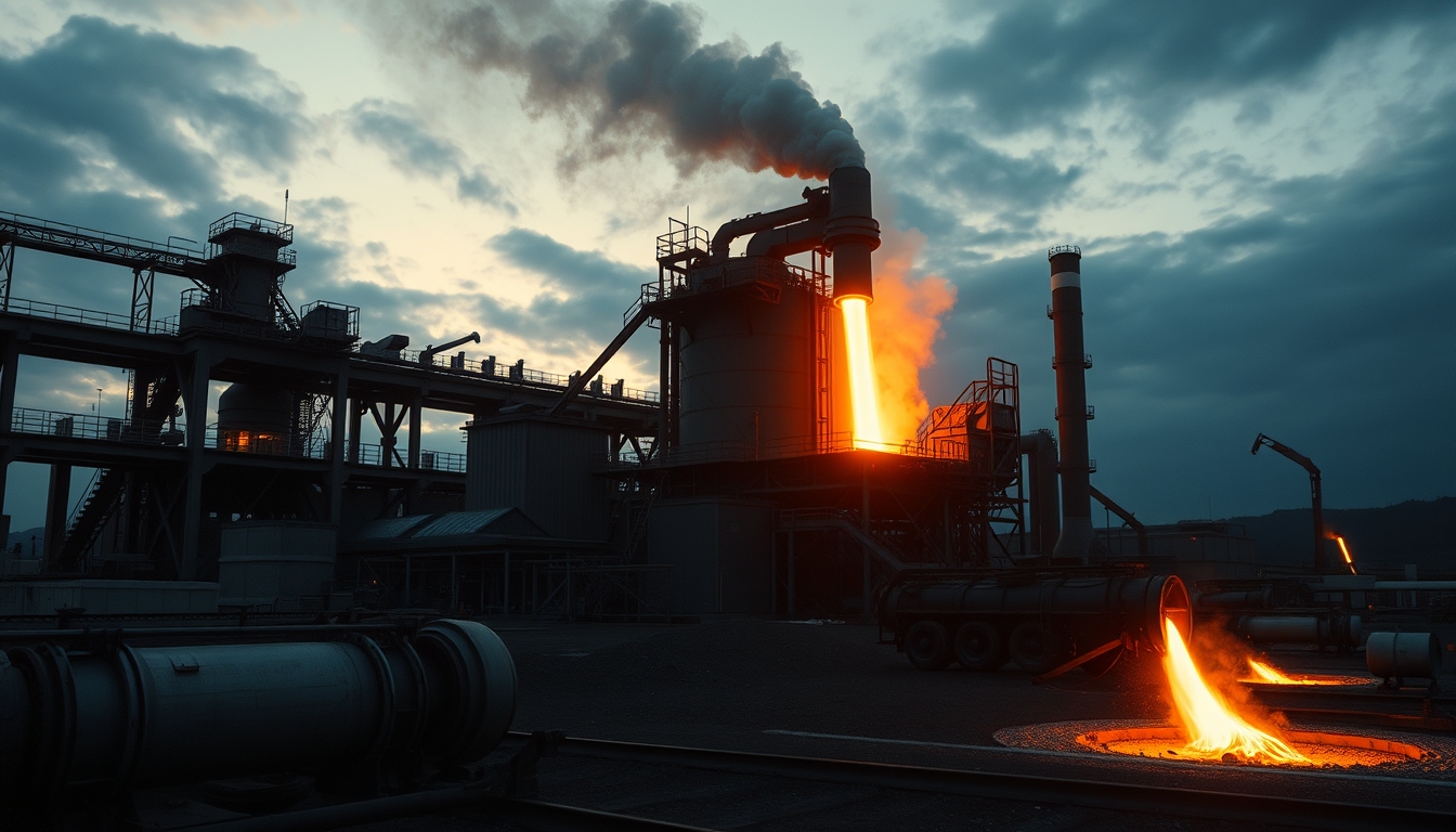 steel mill molten metal in editorial style