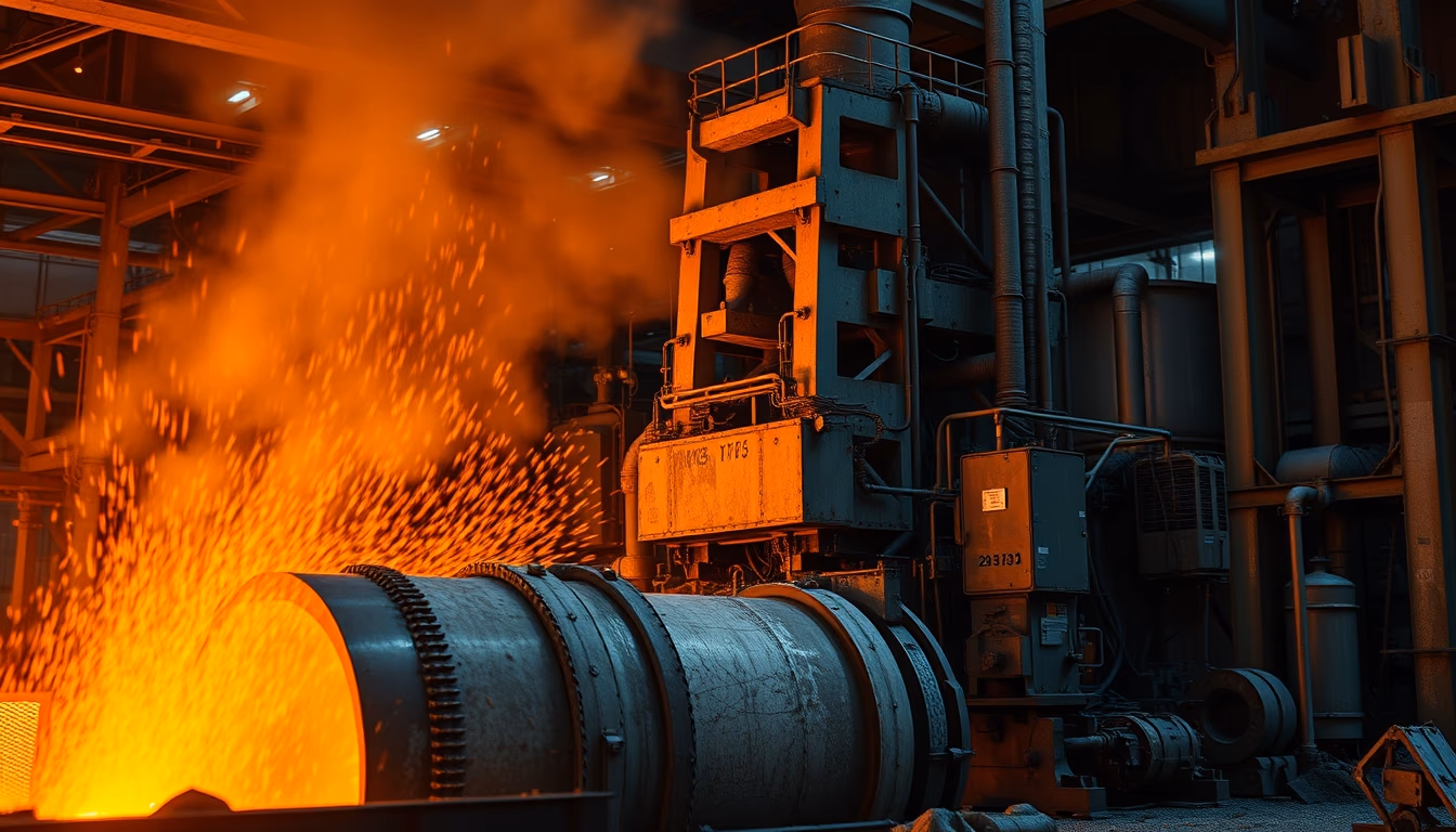 steel mill molten metal in editorial style