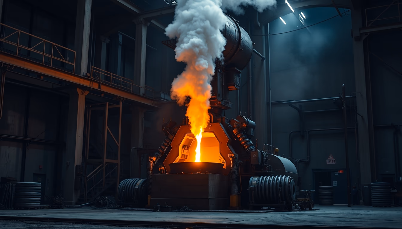 steel mill molten metal in editorial style