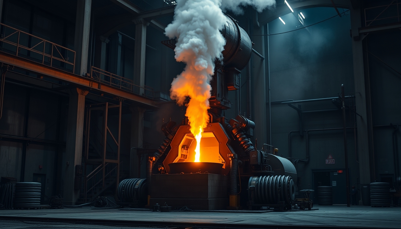 steel mill molten metal in editorial style