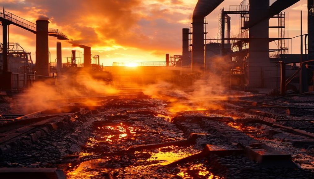 steel mill molten metal in editorial style