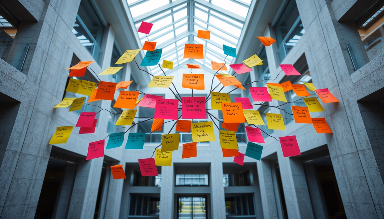 sticky notes colorful brainstorm in editorial style