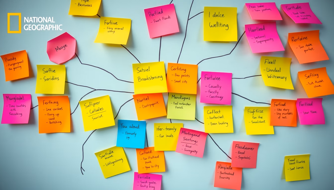 sticky notes colorful brainstorm in editorial style
