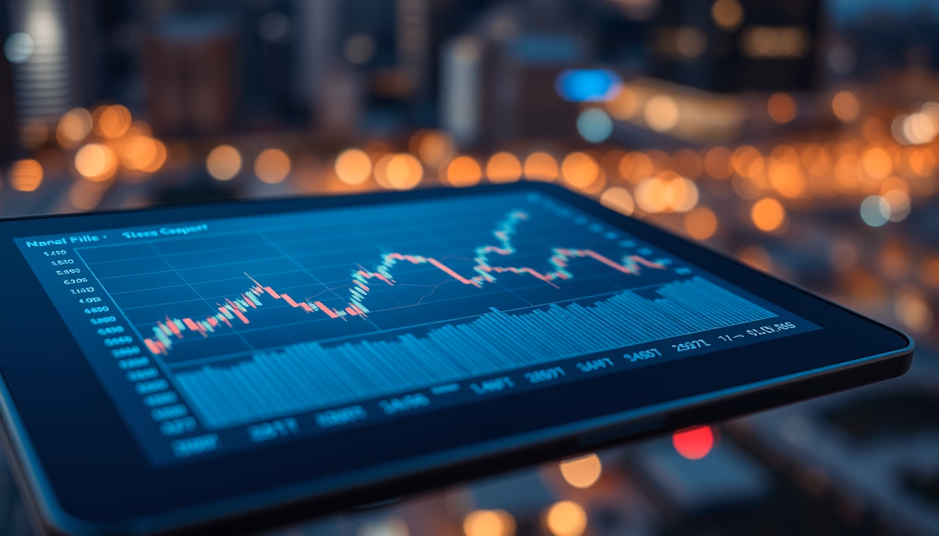 stock market chart on tablet macro in editorial style