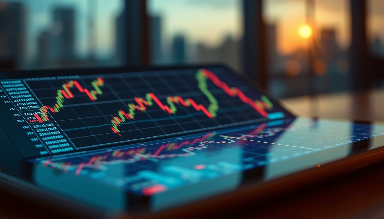 stock market chart on tablet macro in editorial style