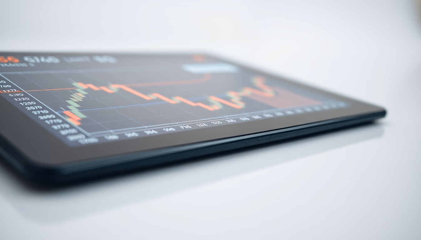 stock market chart on tablet macro in editorial style