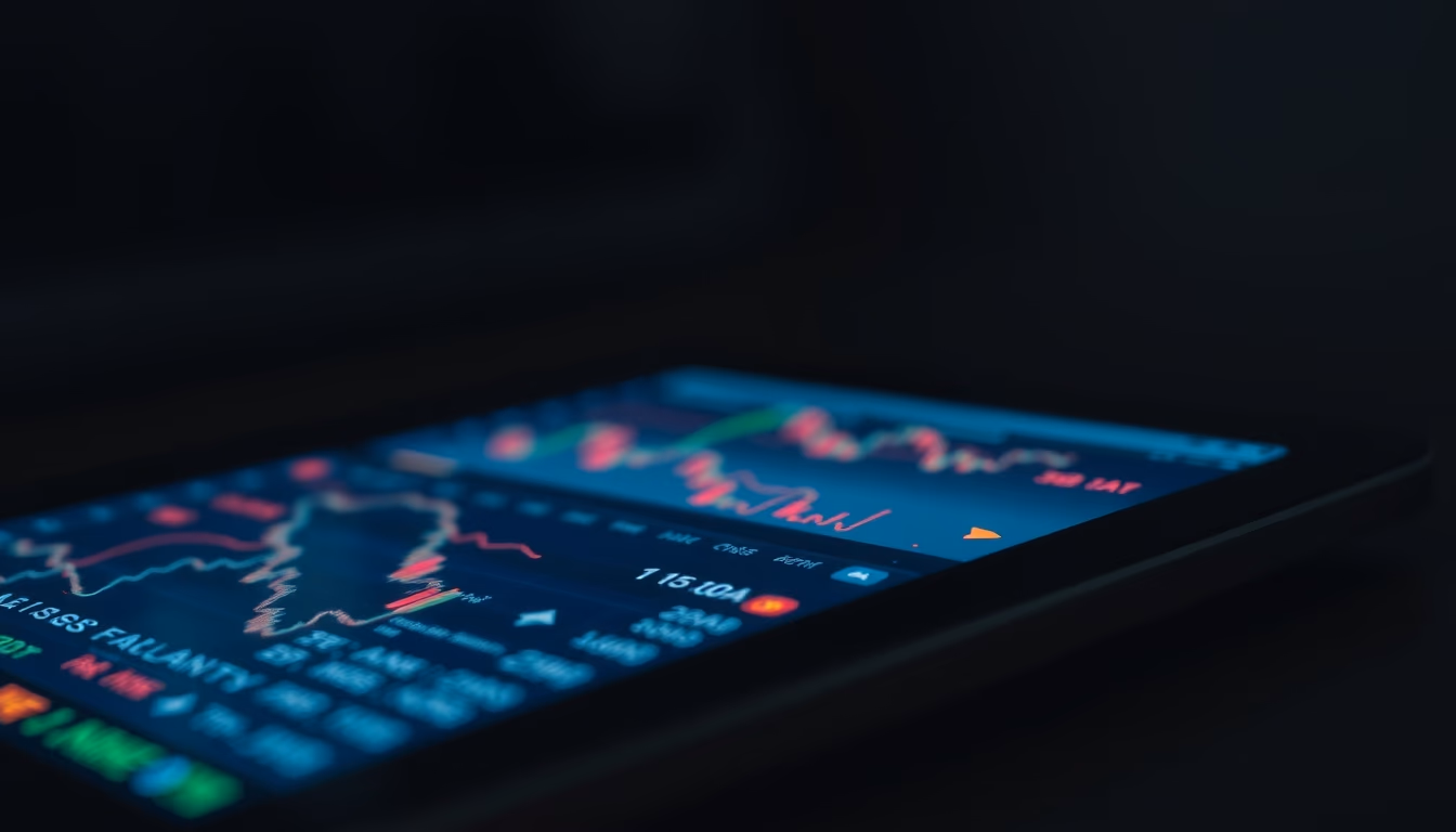 Stock market chart on tablet macro em estilo editorial