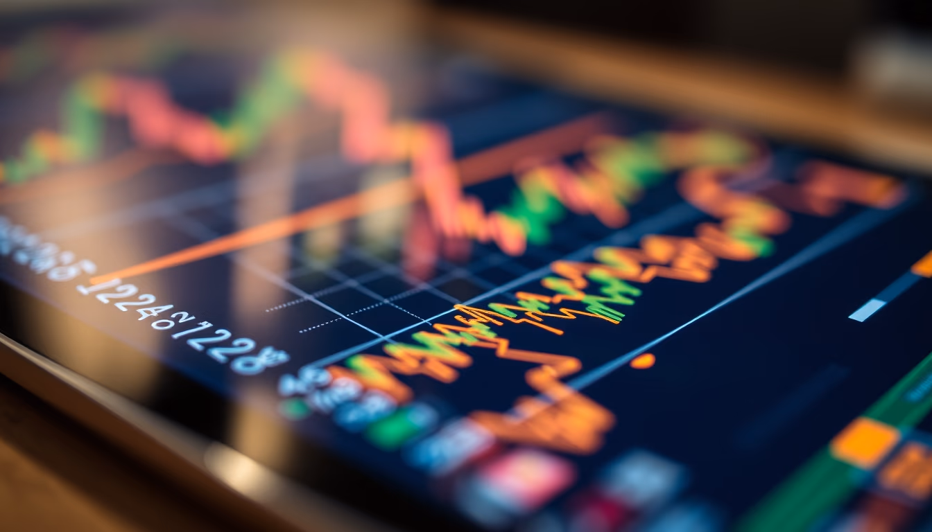 Stock market chart on tablet macro em estilo editorial