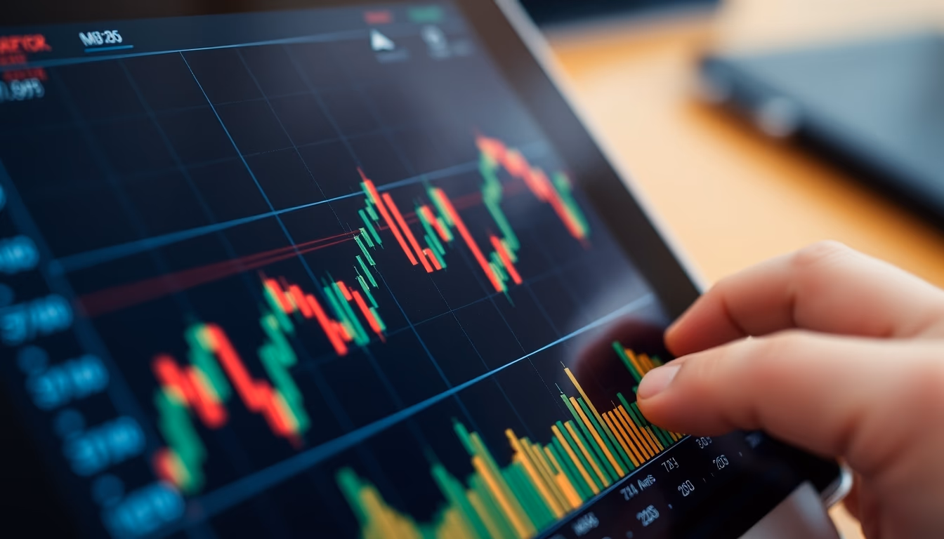 Stock market chart on tablet macro em estilo editorial