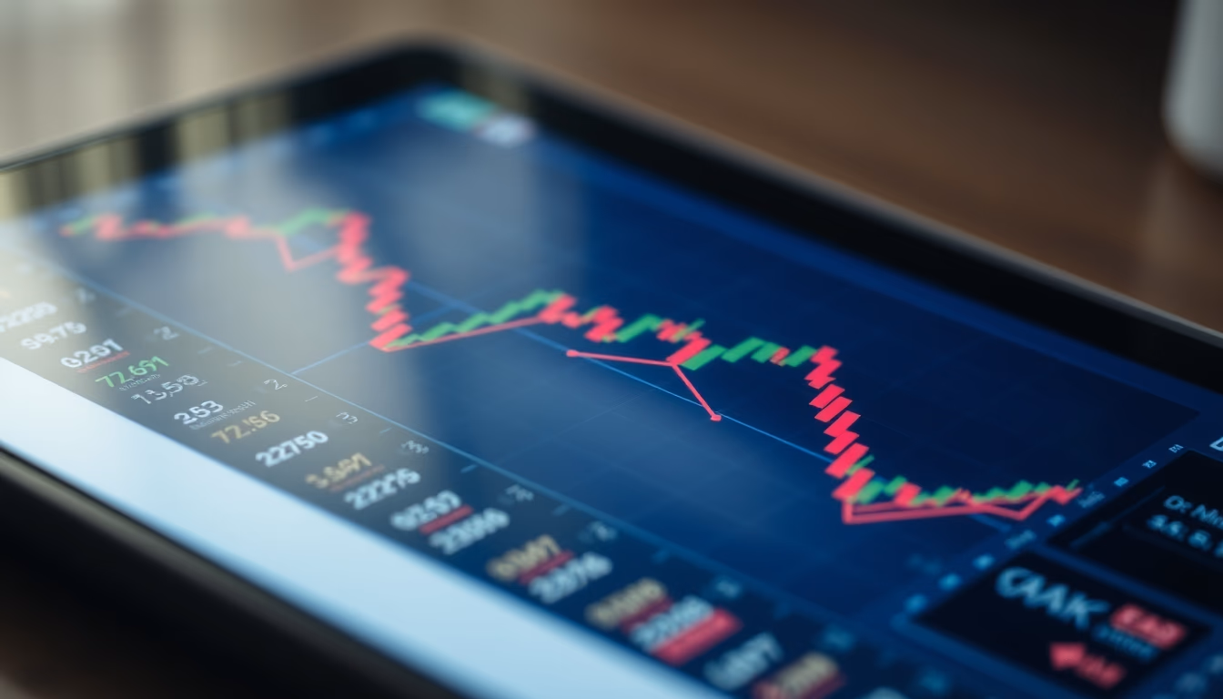 stock market chart on tablet macro in editorial style
