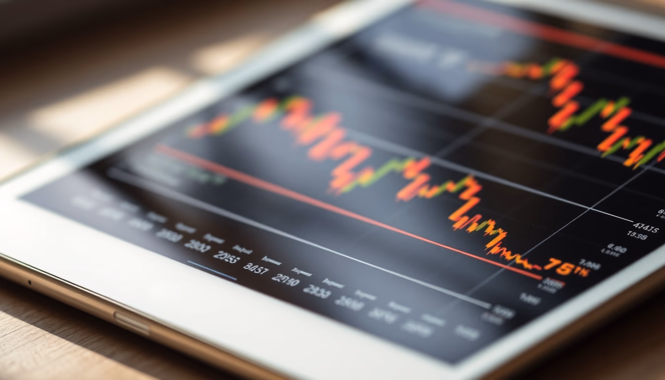 Stock market chart on tablet macro em estilo editorial