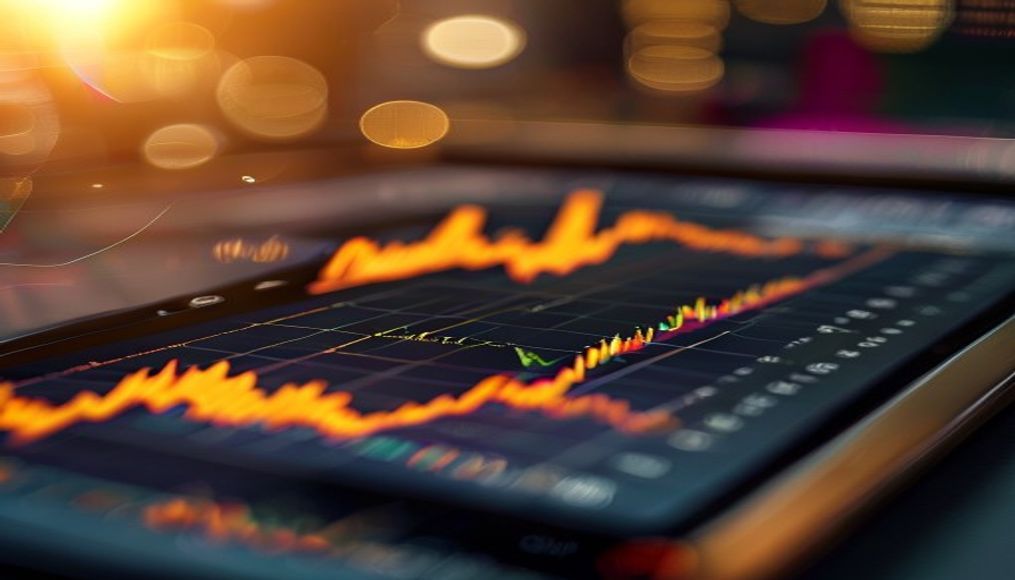 stock market chart on tablet macro in editorial style