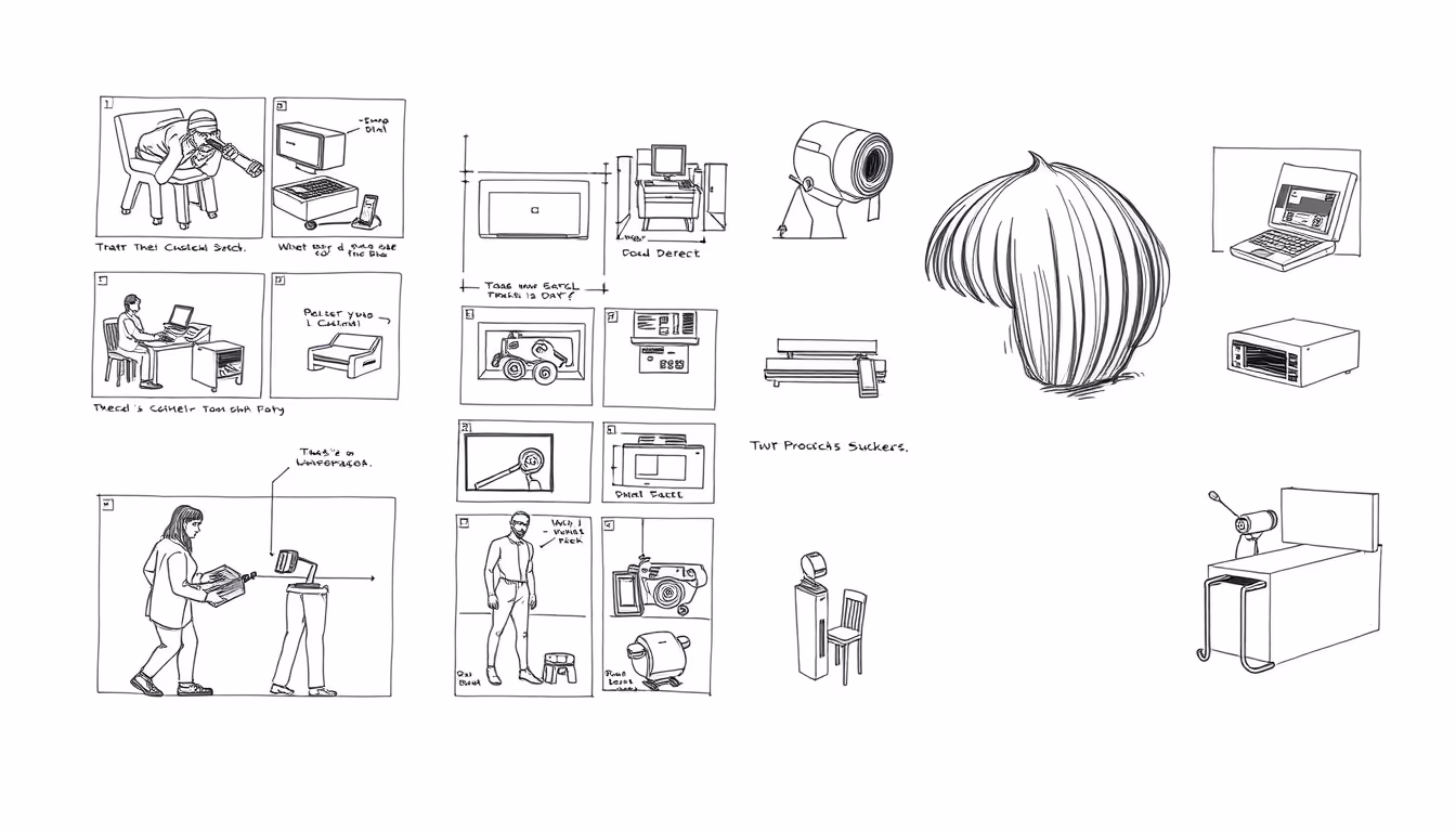 storyboard sketches in editorial style