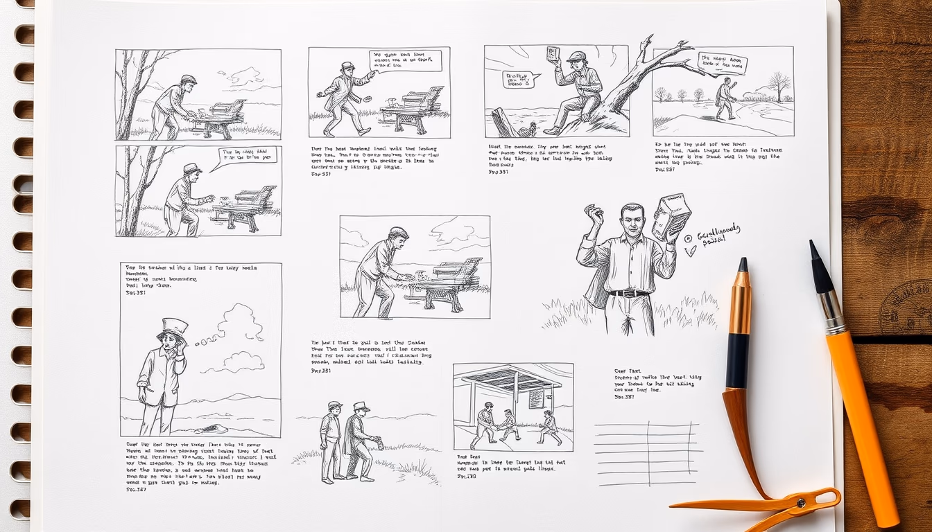 storyboard sketches in editorial style