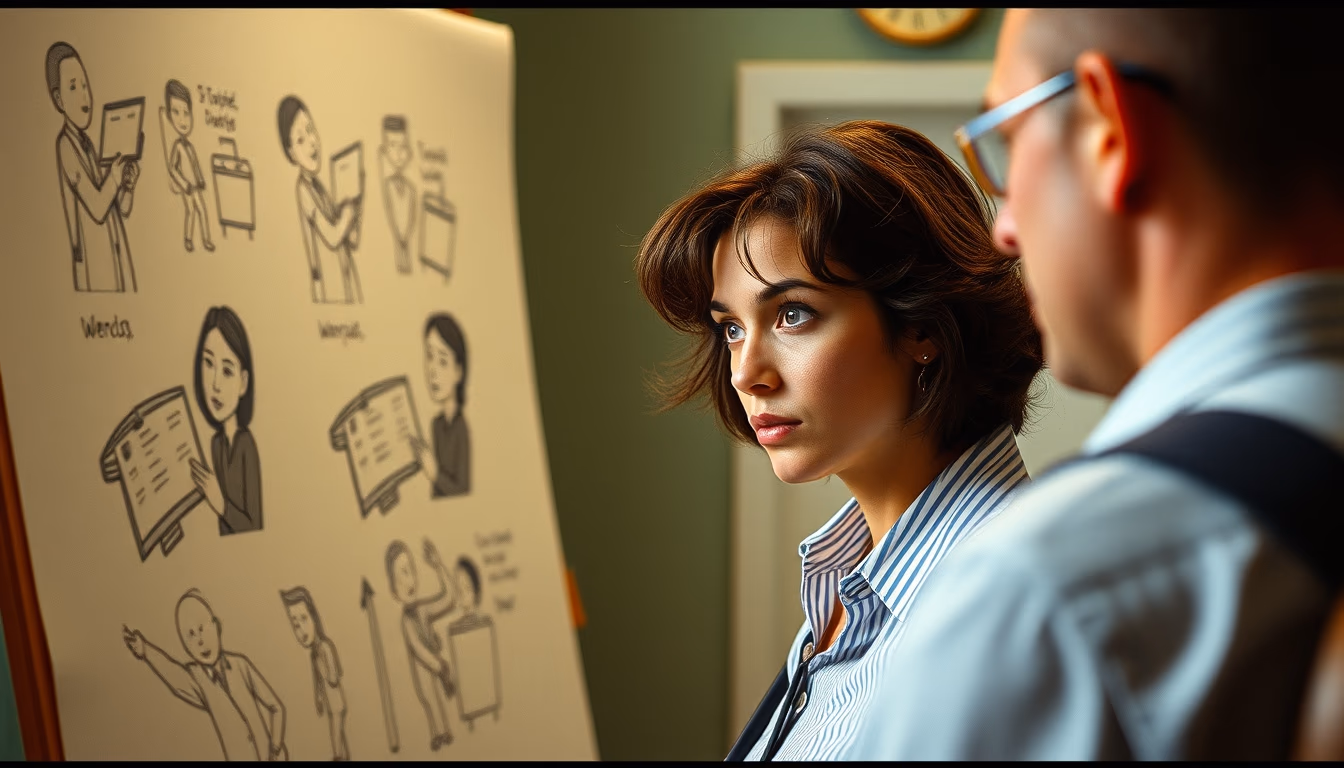 storyboard sketches in editorial style