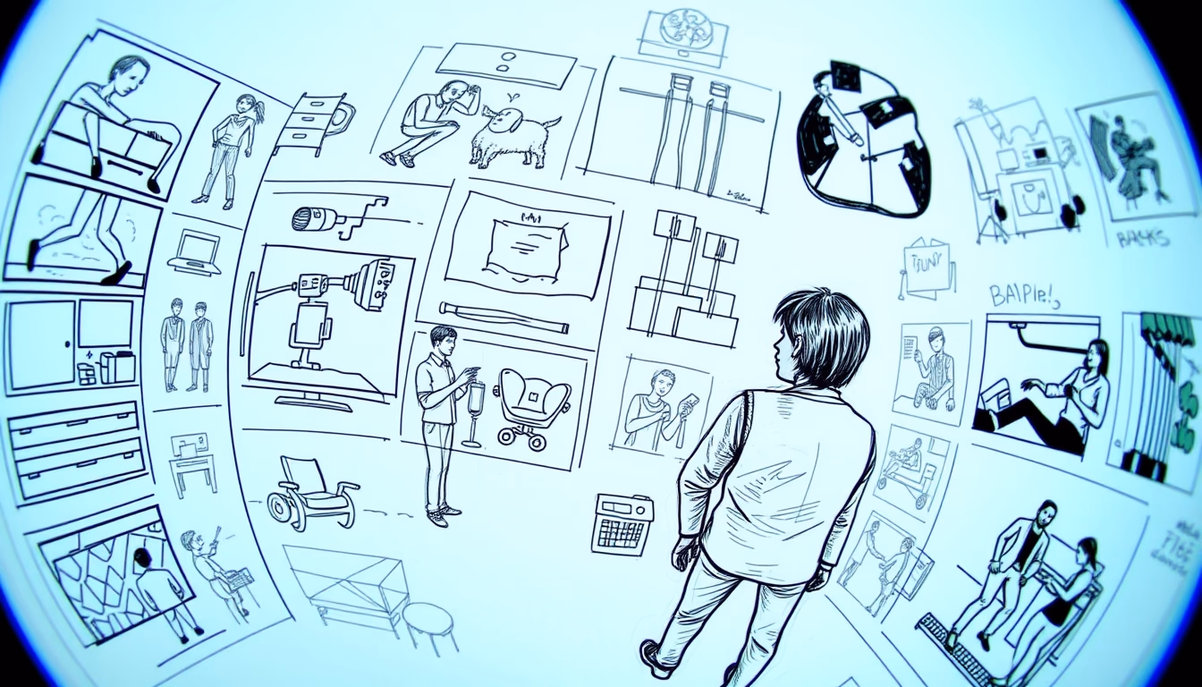 storyboard sketches in editorial style