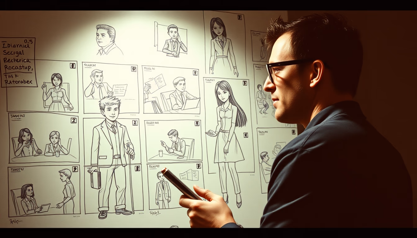 storyboard sketches in editorial style