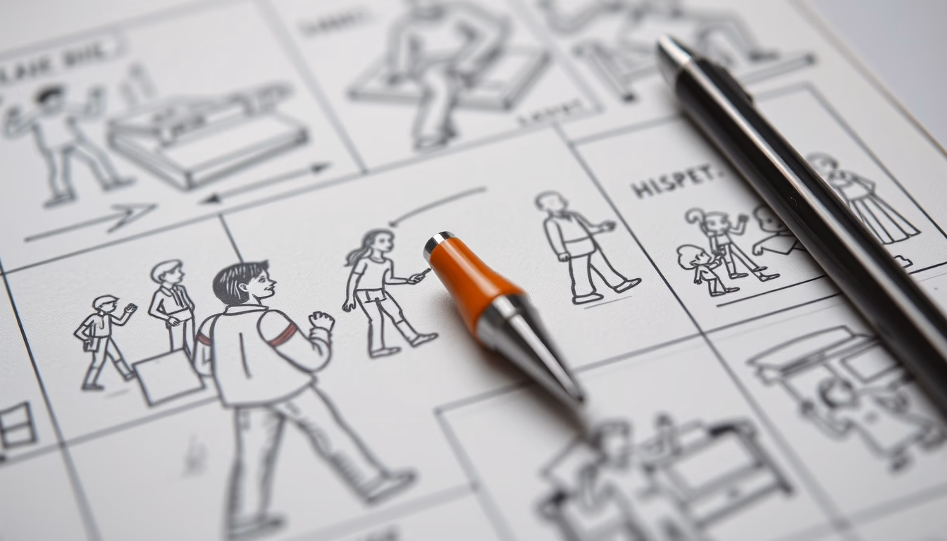 storyboard sketches in editorial style