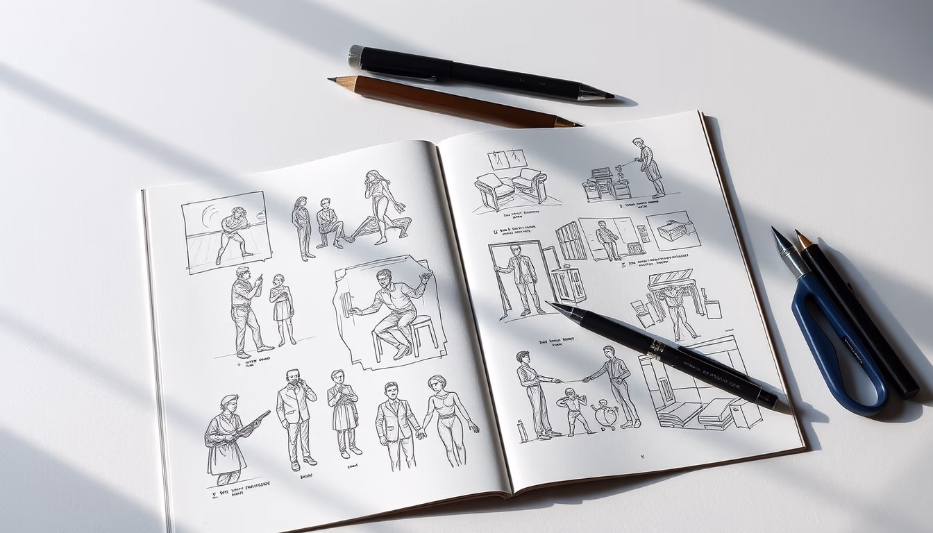 storyboard sketches in editorial style