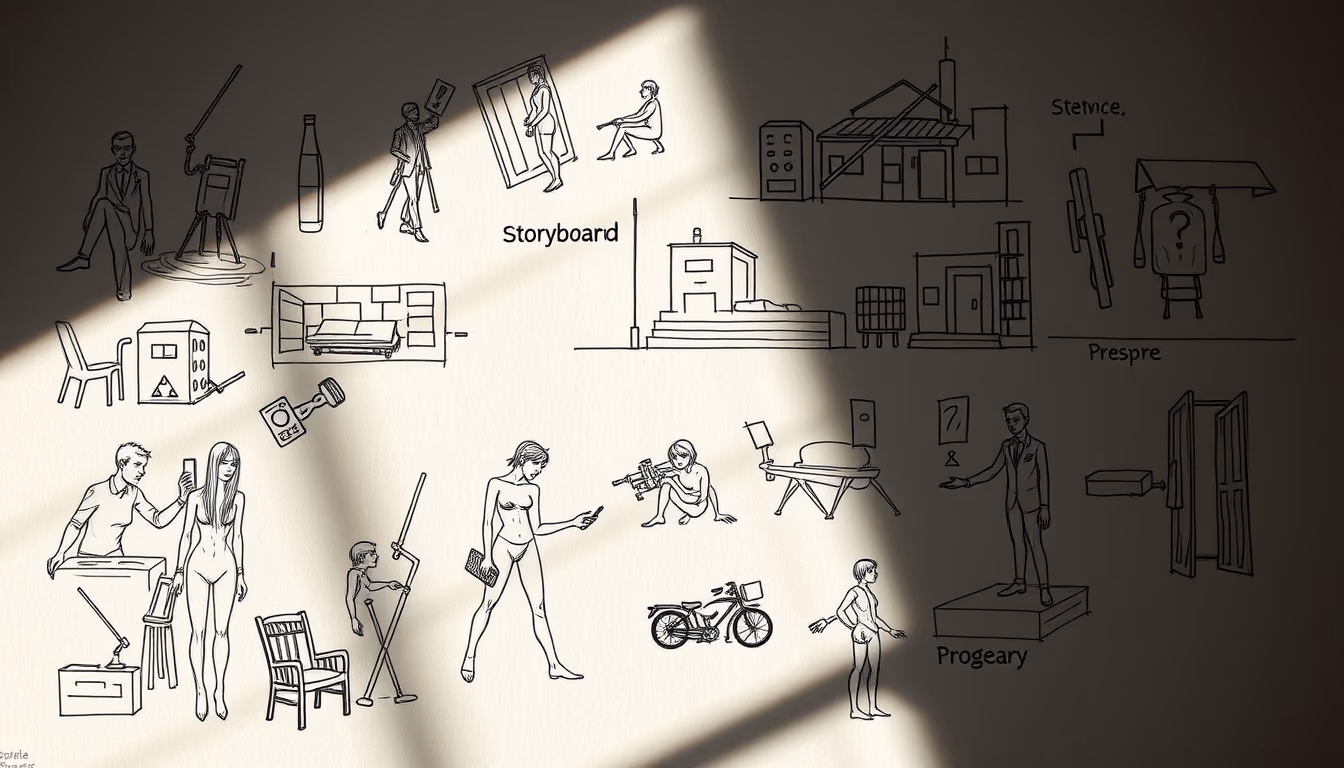 storyboard sketches in editorial style