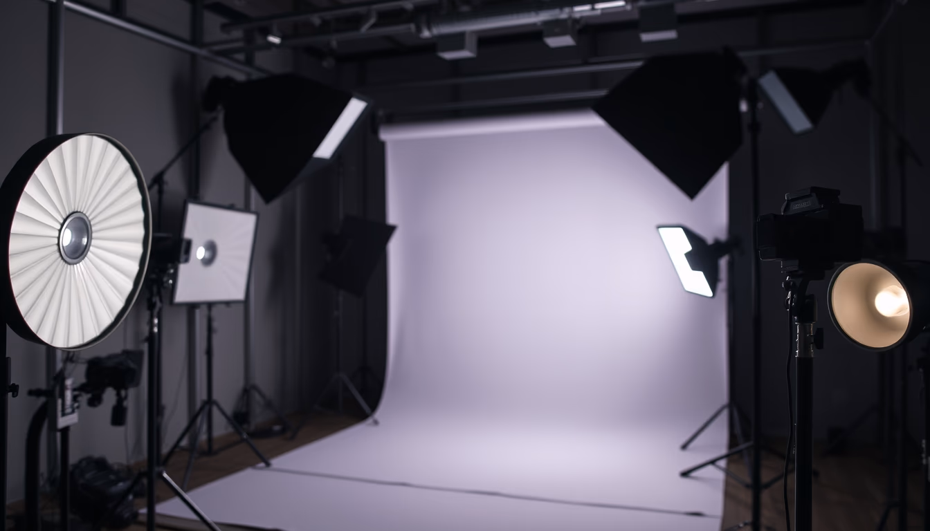 studio lights set production in editorial style