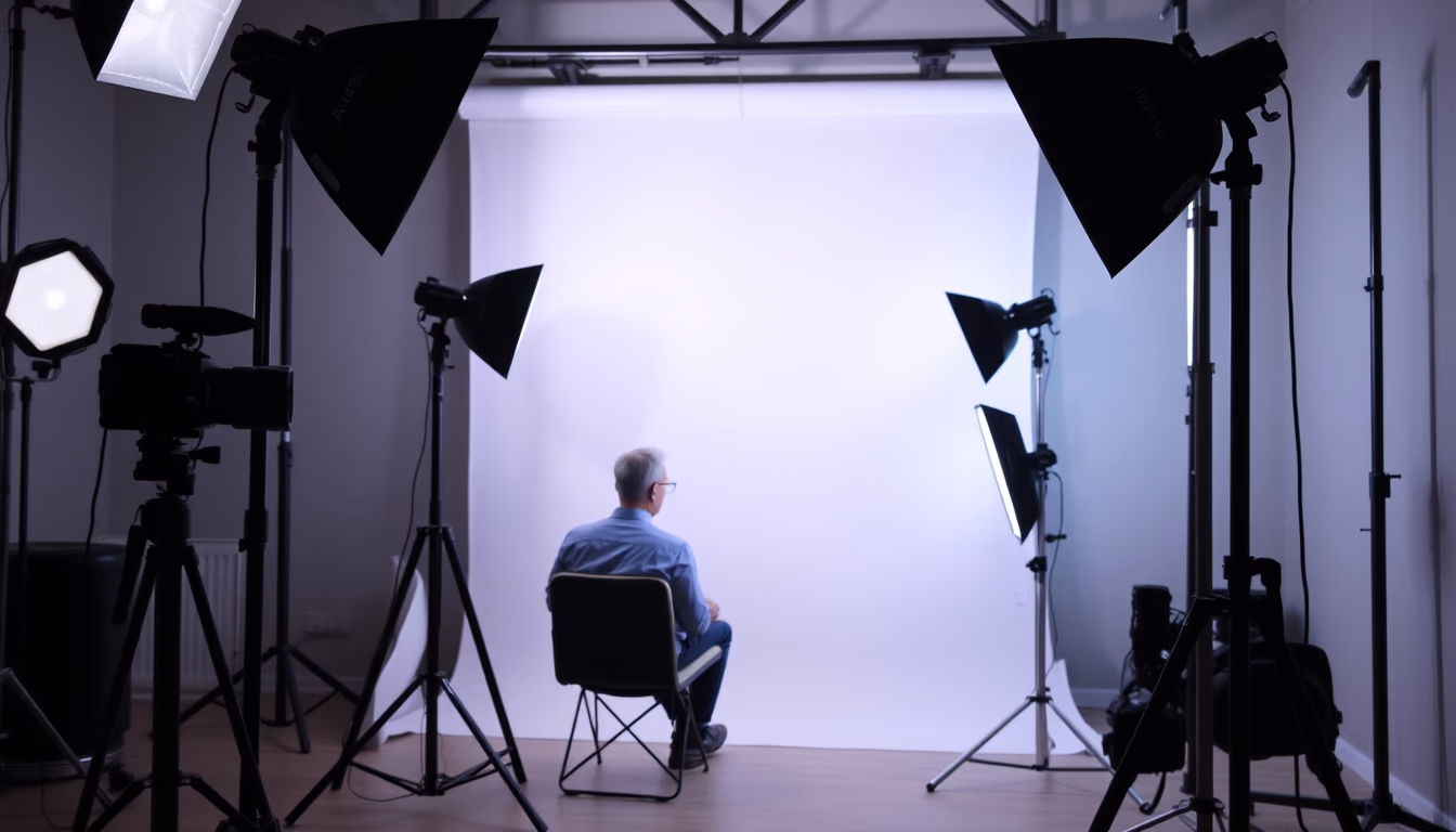 studio lights set production in editorial style