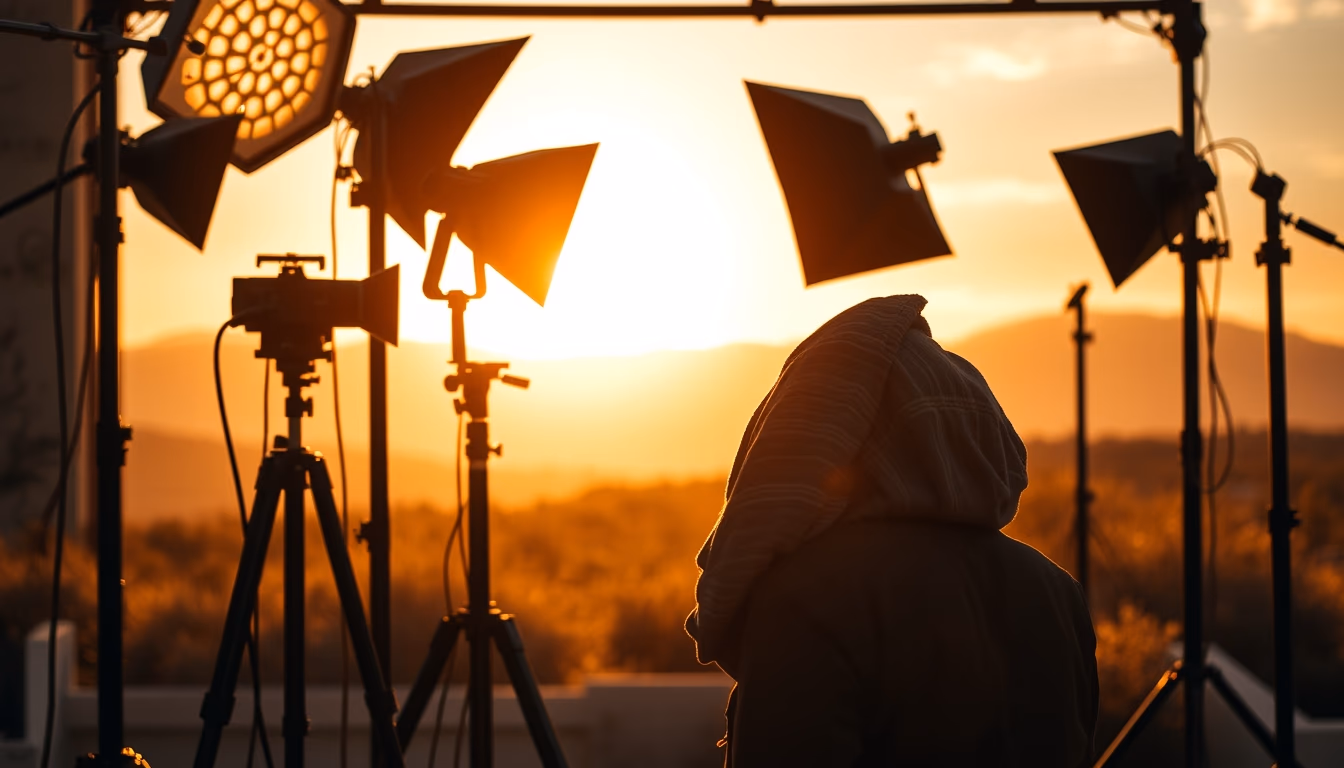 studio lights set production in editorial style