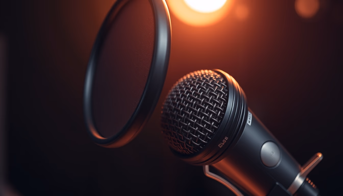 Microfone de estúdio with pop filter em estilo editorial