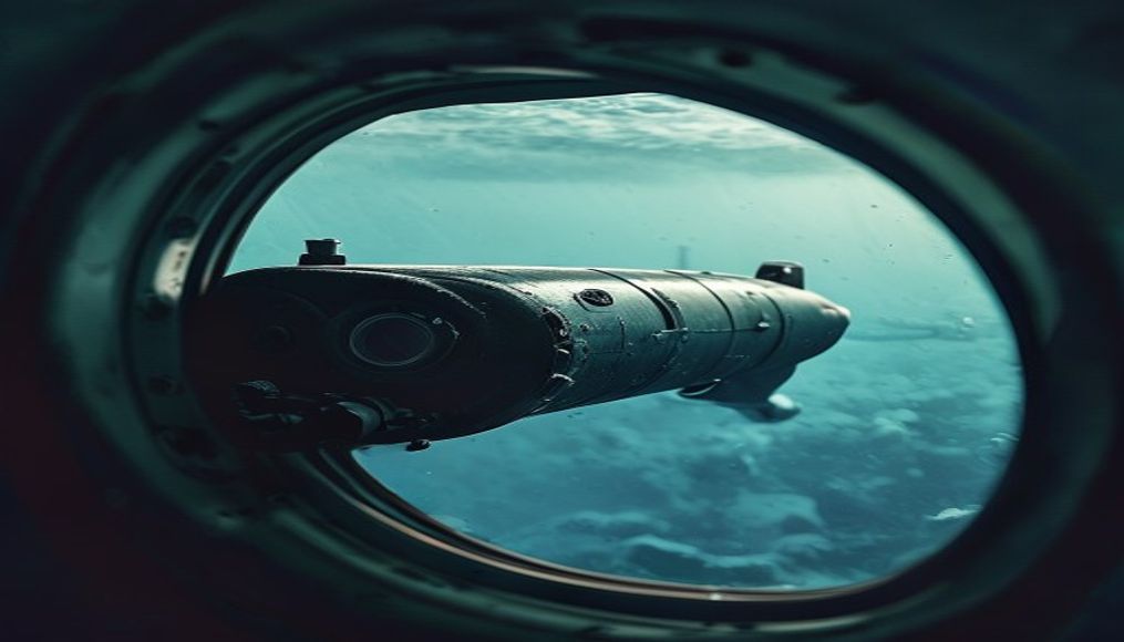submarine periscope view in editorial style