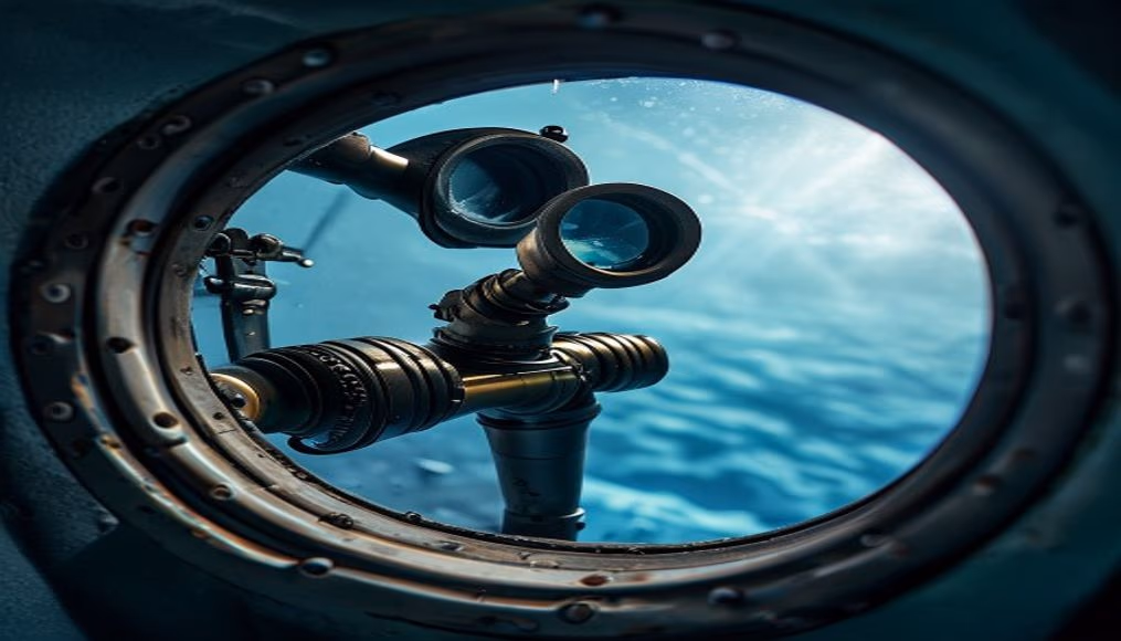 submarine periscope view in editorial style