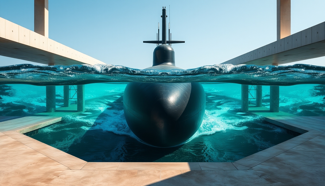 submarine surfacing ocean in editorial style