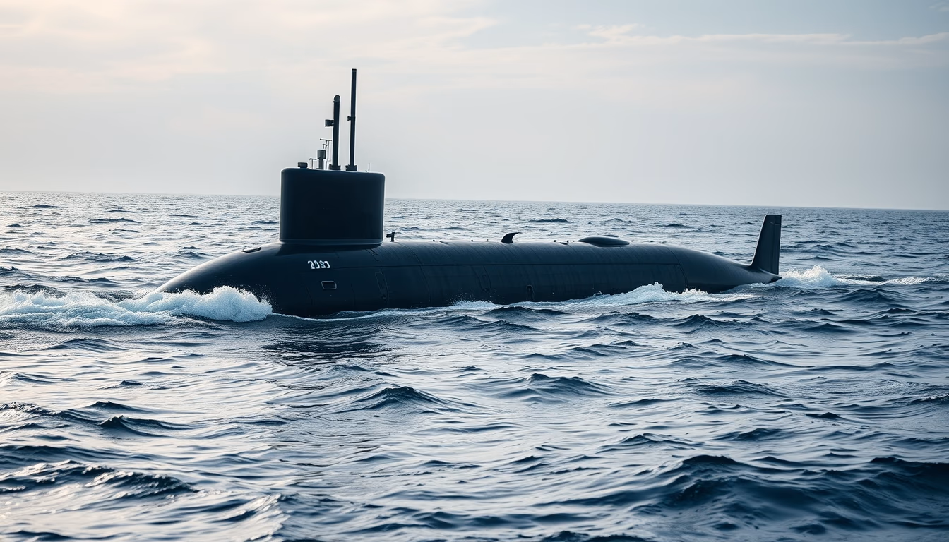 submarine surfacing ocean in editorial style