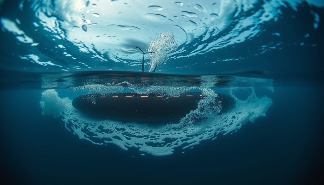 submarine surfacing ocean in editorial style