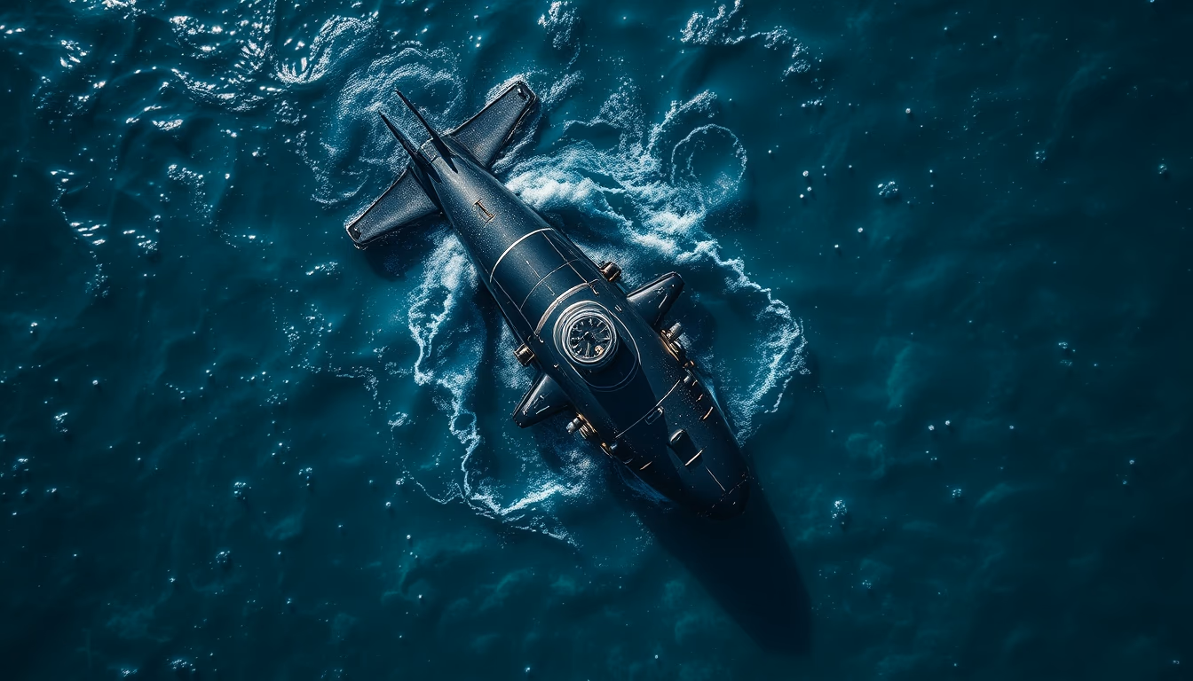 submarine surfacing ocean in editorial style