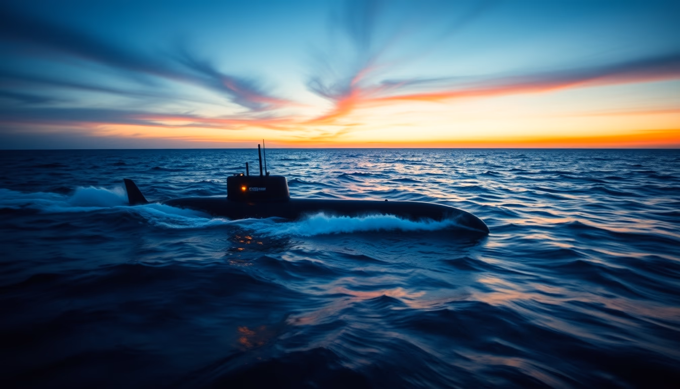 Submarino surfacing ocean em estilo editorial