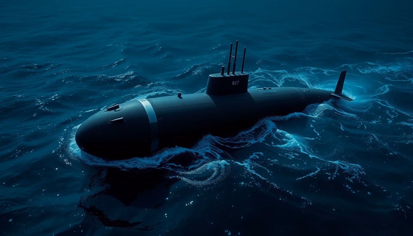 submarine surfacing ocean in editorial style
