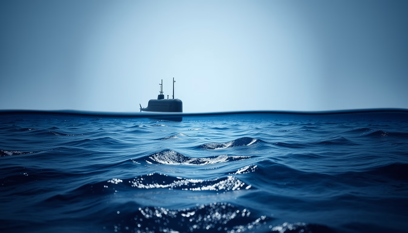 submarine surfacing ocean in editorial style
