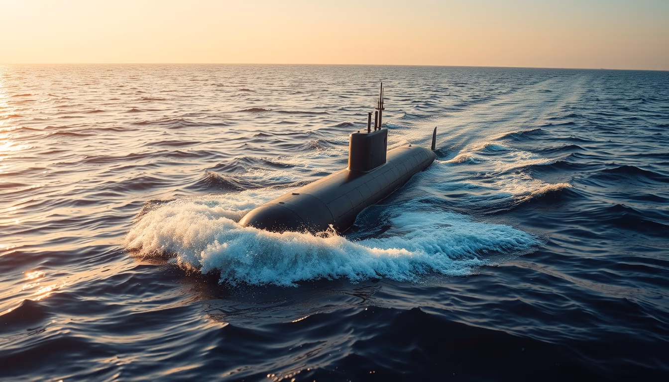 submarine surfacing ocean in editorial style