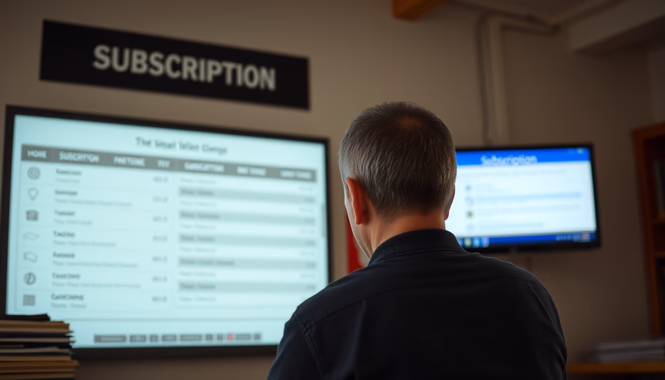 subscription billing screen in editorial style