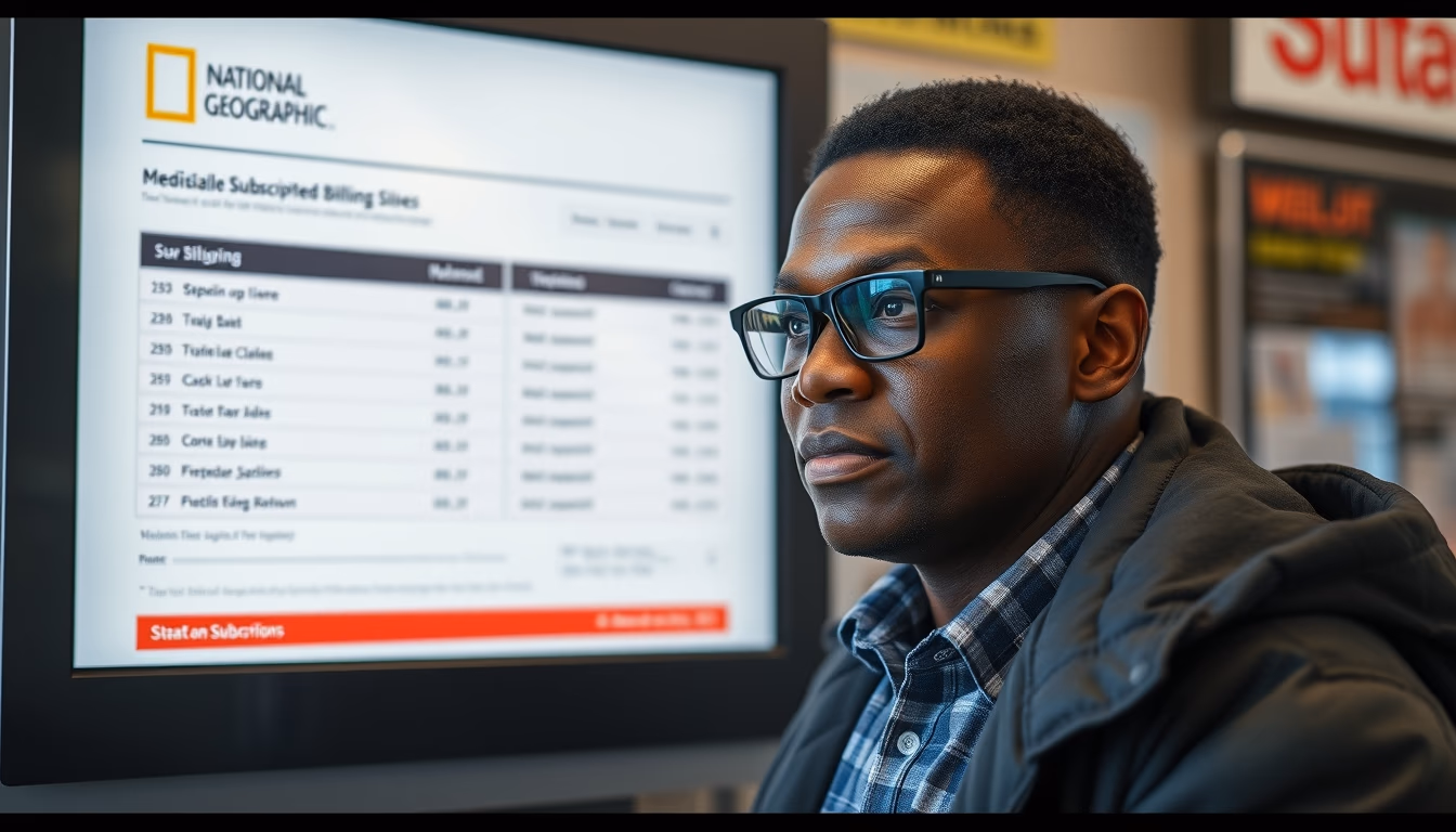 subscription billing screen in editorial style