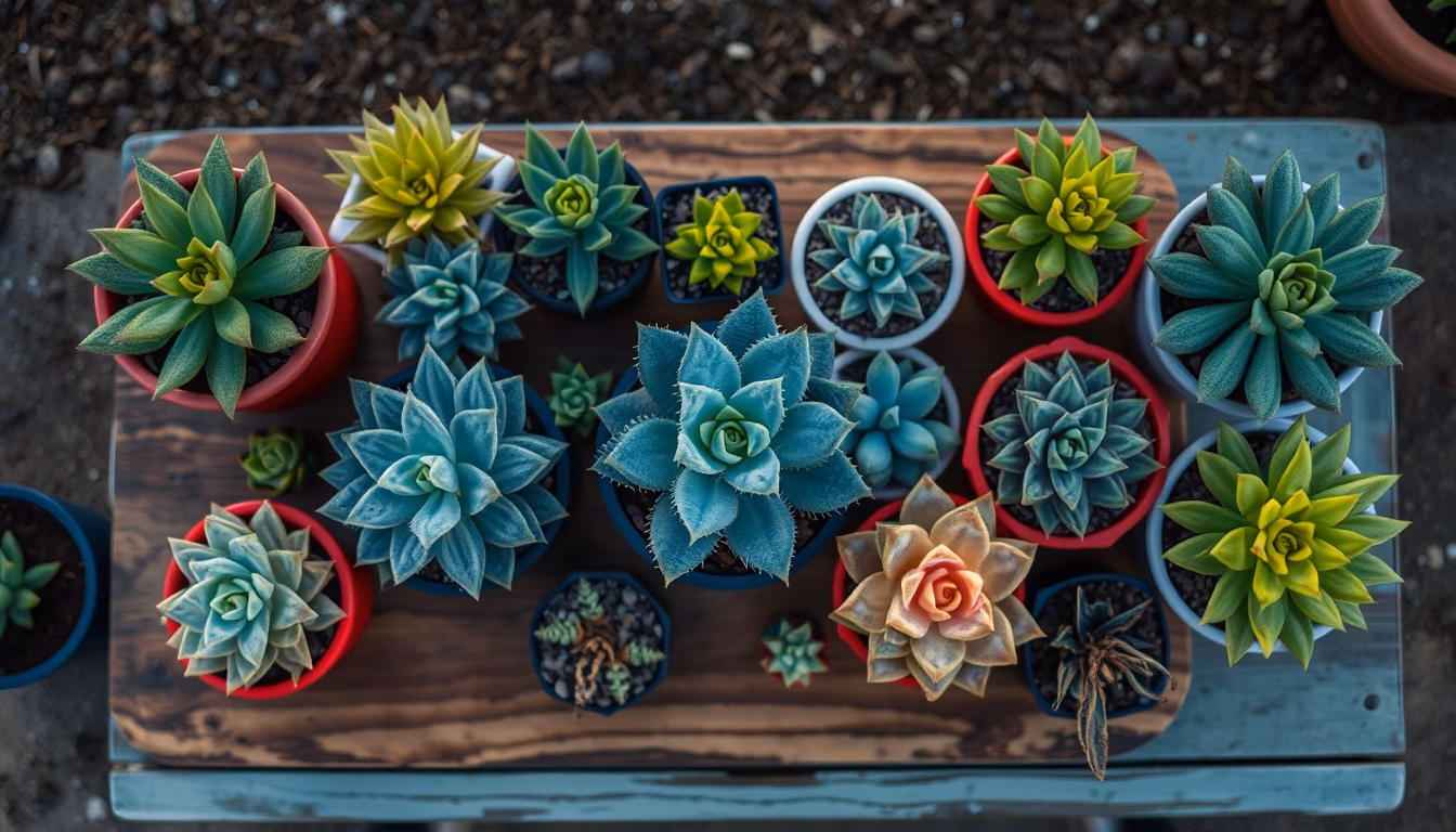 succulent collection table in editorial style