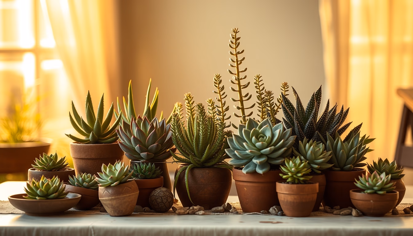 succulent collection table in editorial style