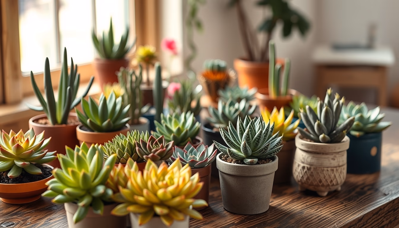succulent collection table in editorial style