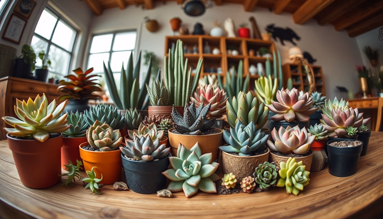 succulent collection table in editorial style