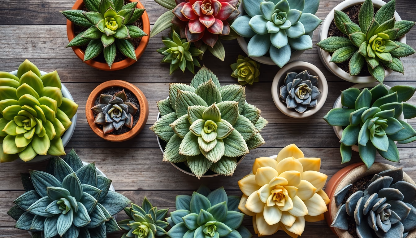 succulent collection table in editorial style