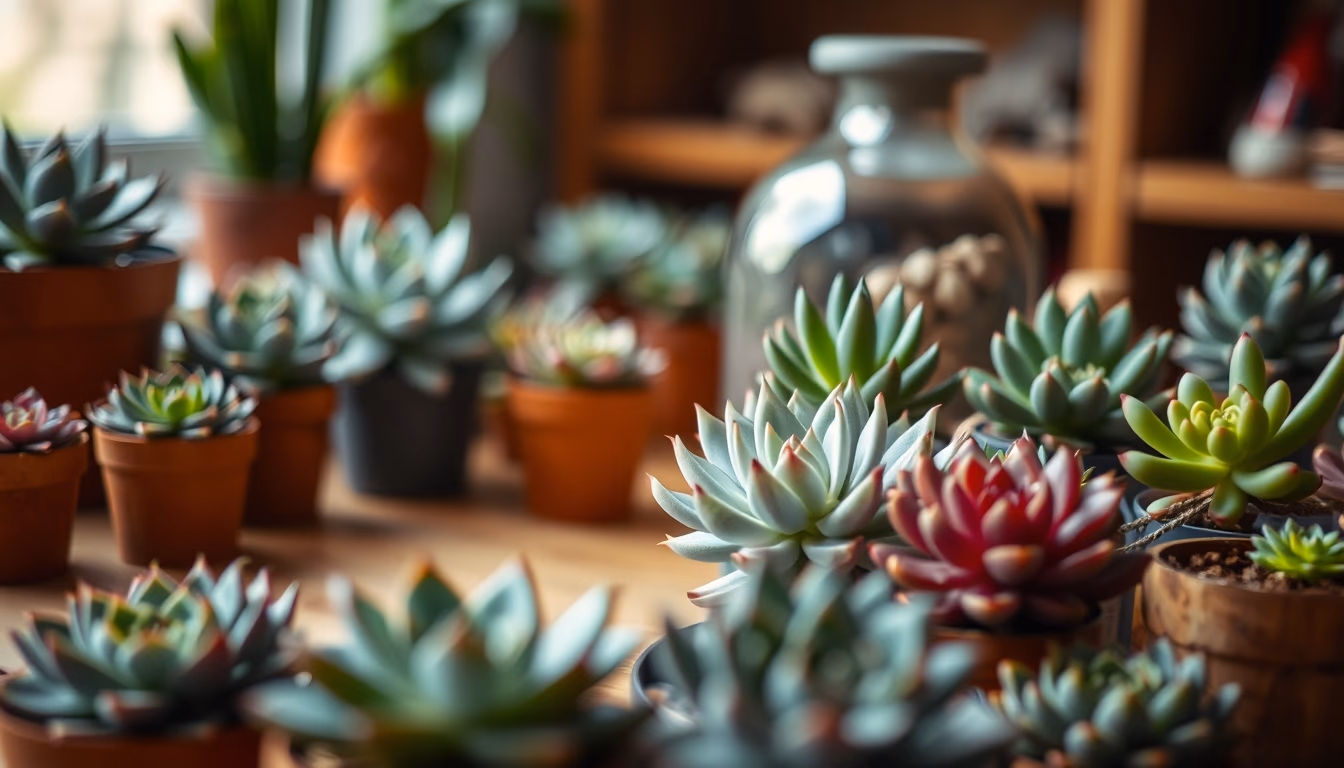 succulent collection table in editorial style
