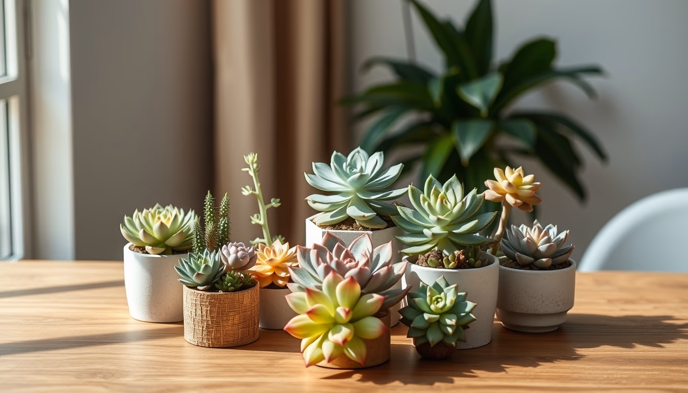 succulent collection table in editorial style
