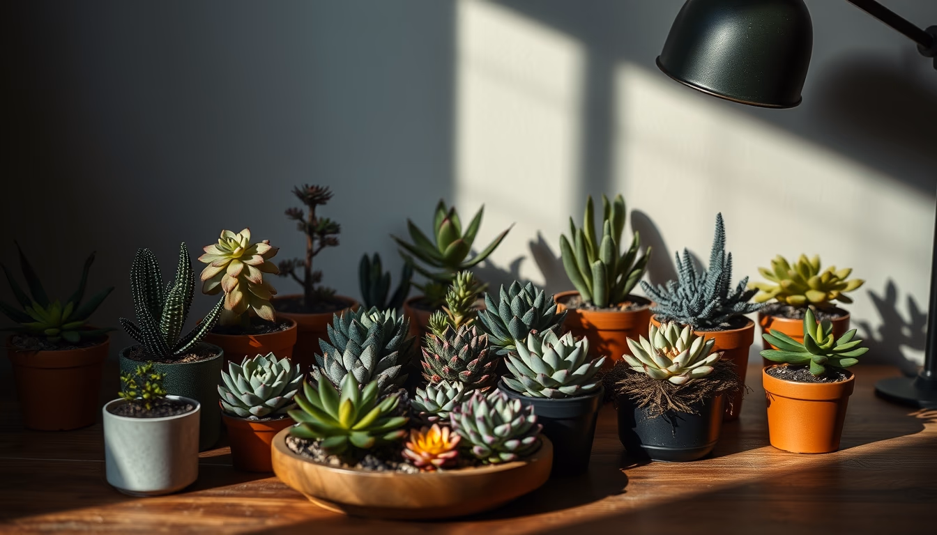 succulent collection table in editorial style