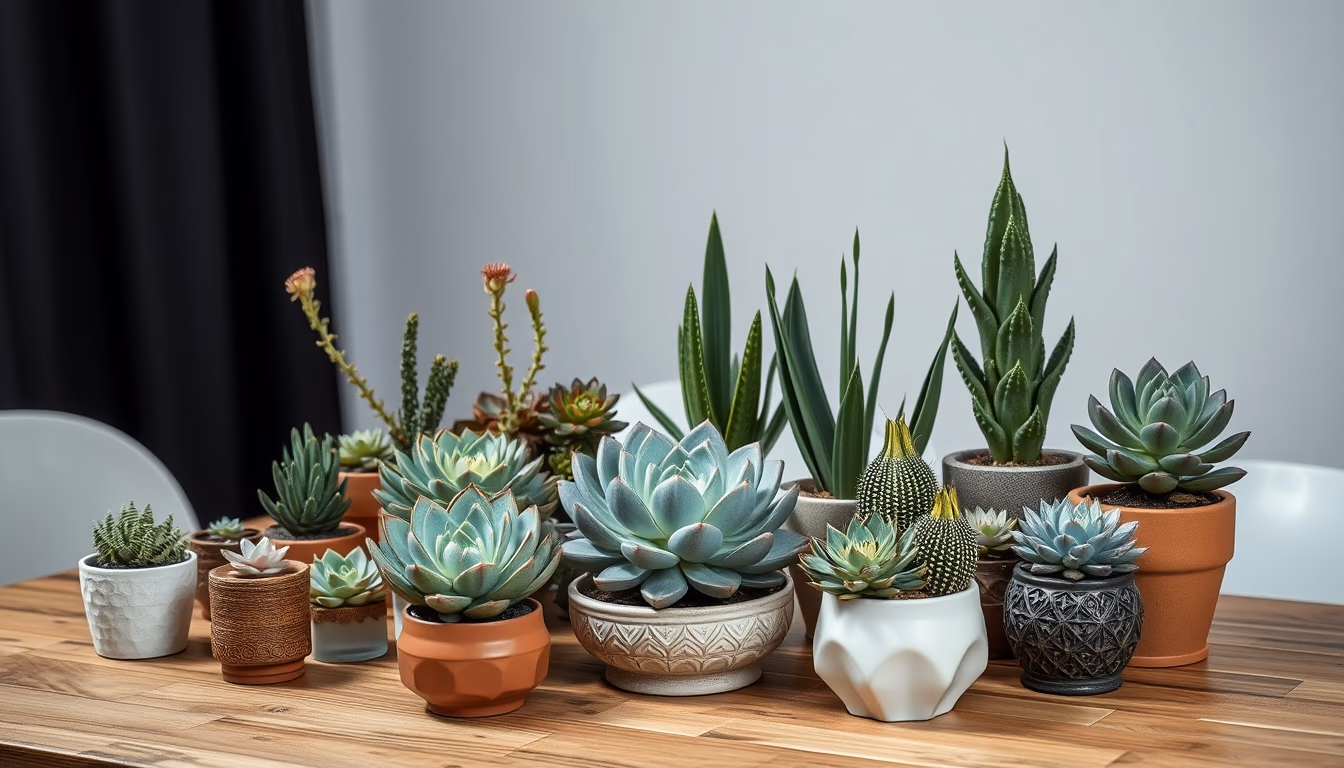 succulent collection table in editorial style